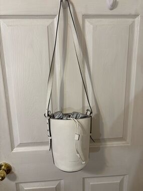 Coccinelle White Italian Leather Bucket Crossbody Bag with Drawstring